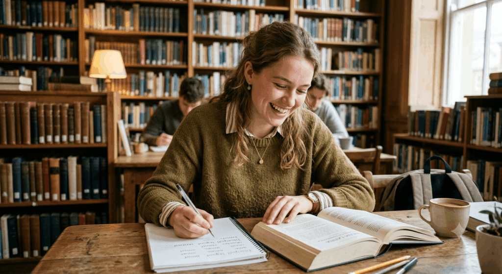 glückliche Studentin lernt Latein die-lateinseite.de Sidebar